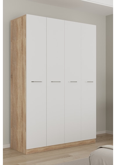 Aeka Ae-3190 Burç 4 Kapaklı Çok Bölmeli Askılı Raflı Ve Çekmeceli 210x140x53cm Gardırop Sonoma - Beyaz Aeka Ae-3190 Burç 4 Kapaklı Çok Bölmeli Askılı Raflı Ve Çekmeceli 210x140x53cm Gardırop Sonoma - Beyaz