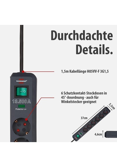Lexroo Eco-line Çoklu Priz, Yüksek Gerilim Korumalı, Gri, 1159700015 1,5 m