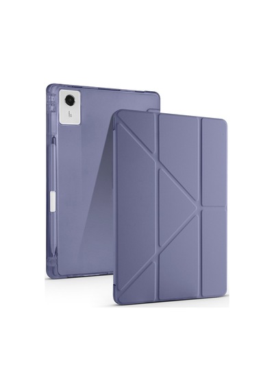Lenovo Idea Tab Plus 12.1 2025 Tb361fu-tb361zu Uyumlu Kalem Bölmeli Dönebilen Üçgen Standlı Tri Folding Tablet Kılıfı - Mor - T42077
