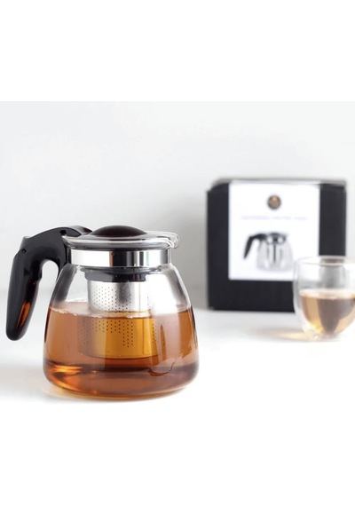 900 Ml Borosilikat Süzgeçli Cam Çaydanlık Bitki Ve Çay Demliği Siyah Saplı Kettle Ve Çay Makinesi Uyumlu Demlik çok renkli