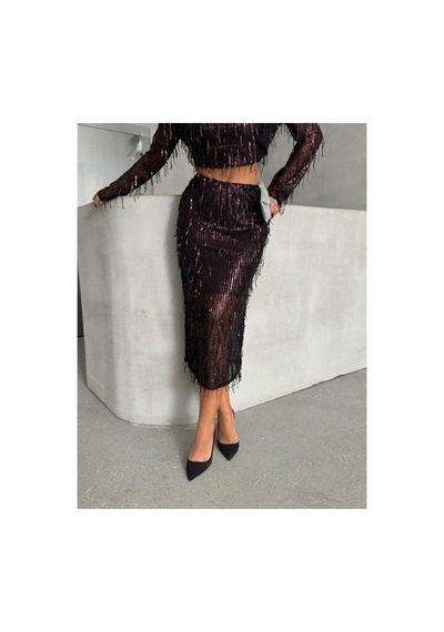 Verymoda Tüy Pullu Etek F1621 Siyah Bordo