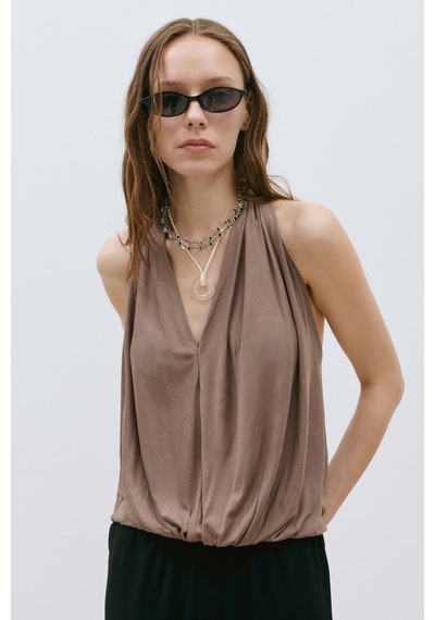 Suud Collection Sütlü Kahve Nina Dökümlü Halter Top Sütlü Kahverengi