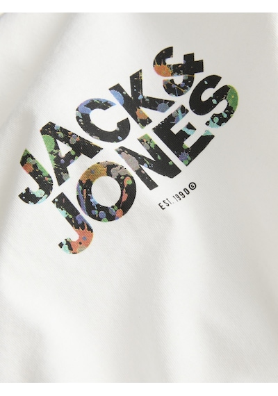 Jack & Jones Erkek Bisiklet Yaka Gögüs Baskili Tisört - New Plas - 12310180 Beyaz