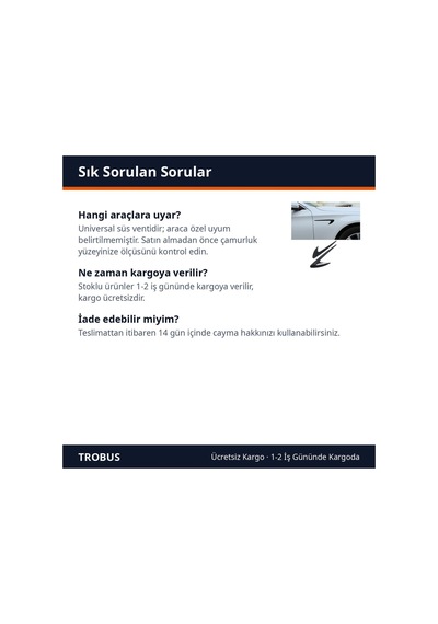 Trobus Çamurluk Havalandırma Venti Mercedes Tipi Uzun 2'li 32,5x9,8 Cm Parlak Siyah