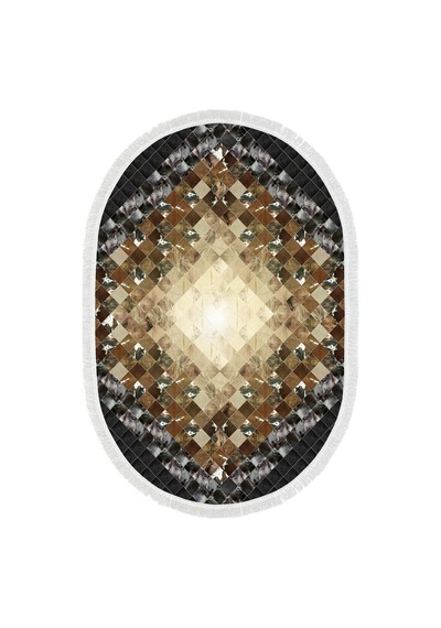 Eko Trend Djt Banyo Paspası Yıkanabilir Kaymaz Taban 759 Oval Patchwork Siyah