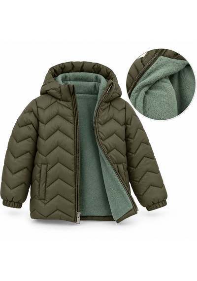 Ta&ce Kıds Kapüşonlu Kapitone Şişme Mont İçi Polar Astarlı Haki