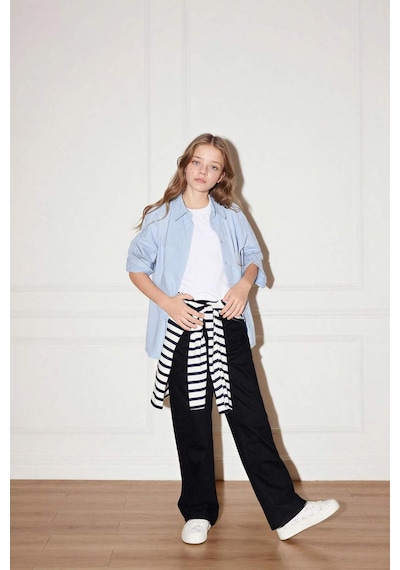 Defacto 90s Wıde Leg İspanyol Paça Gabardin Pantolon Kız Çocuk G0603a826spbk27 Siyah-bk27