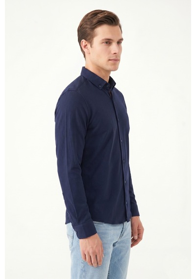 Advante Erkek Spor Slim Fit Uzun Kol Petek Dokulu Gömlek Bgl-st05482 Lacivert