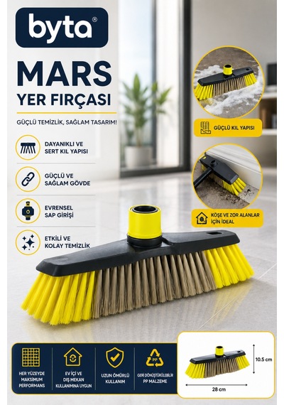 Mars Sert Kıllı Yer Fırçası 28 Cm Dayanıklı Çok Amaçlı Zemin Temizlik Fırçası Sapsız 1 Adet Karışık Renklerde Gönderilir