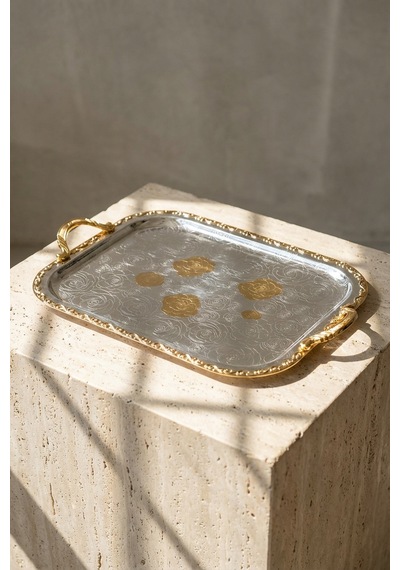 Acar Desti Gold Desenli Tepsi - 40 Cm Gold/silver