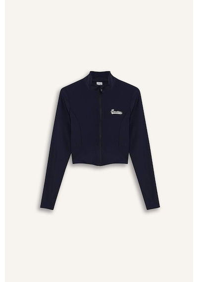 Defacto Defactofit Slim Fit Dar Kesim Dik Yaka Baskılı Fermuarlı Hırka E7717ax25aunv238 Lacivert