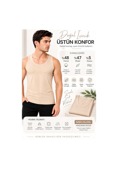 Westicgiyim Erkek Ten Rengi Modal Atlet Pamuklu Esnek Nefes Alan Yumuşak Günlük İç Giyim S M L Xl 2xl Bej