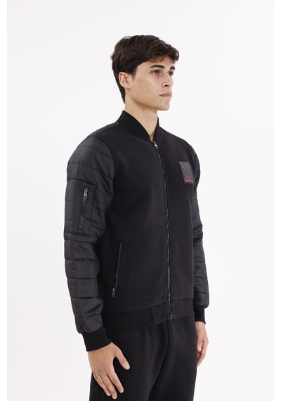 Rowinger Kapitone Ön Panel Detaylı Polo Yakalı Cepli Rahat Kalıp Uzun Kollu Sweatshirt Black