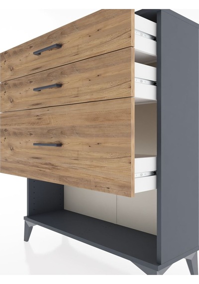 Arges Şifonyer 3 Çekmeceli 88x30x106 Antrasit-çam Antrasit
