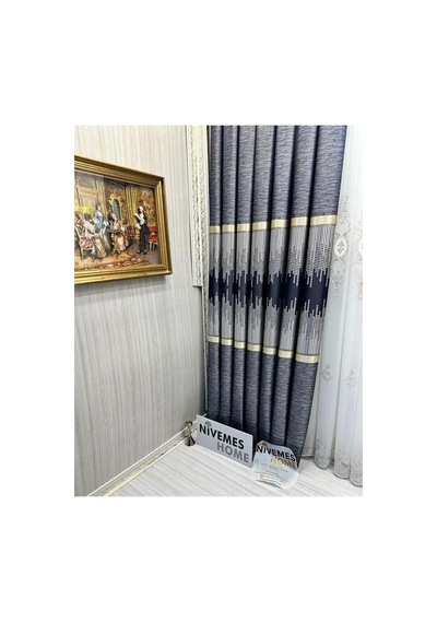 Amasra Ft614164 V-502 Mavi 1/3 Sık Pileli Fon Perde Apm Cok Renkli