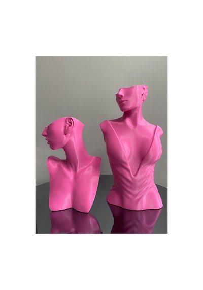 Pembe Renk Dekoratif Takı Mankeni 2'li Set Takı Teşhir Standı 30 Ve 21 Cm Takı Organizer Küpe Kolye