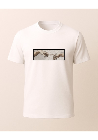 Tanrının Eli Baskılı T-shirt Beyaz