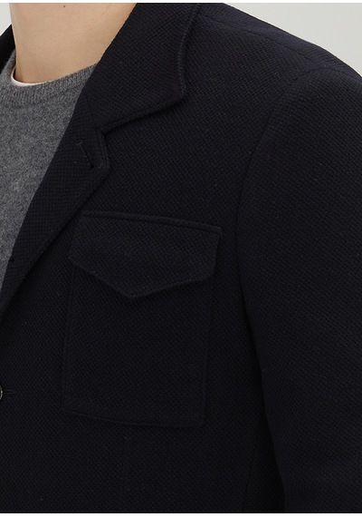 Ramsey Koyu Lacivert Düz Shirt Shoulder Slim Fit Yün Karışımlı Örme Ceket
