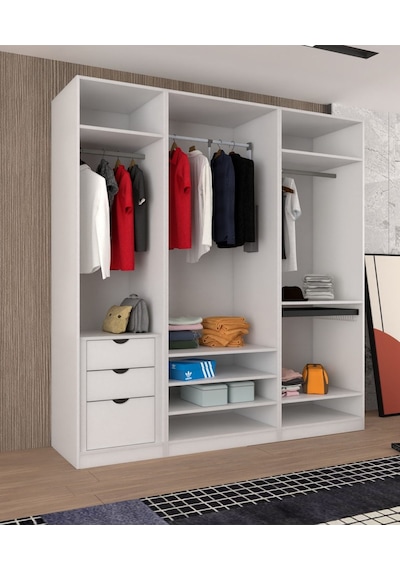 Kapaklı Boydan Aynalı 230/245 Cm Tavana Kadar Gizli Çekmeceli Parlak Beyaz Rengi