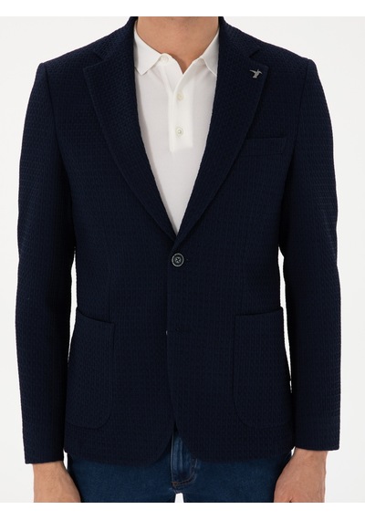 Cacharel Lacivert Slim Fit Dokulu Yün Karışımlı Ceket