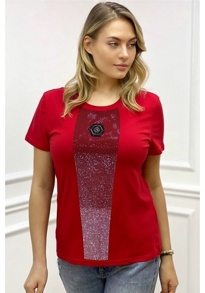 Rich Glam Bisiklet Yaka Crystal Taşlı Büyük Beden Plus Size Pamuk Şık Rahat Siyah Kadın T-shirt Kırmızı Rich Glam Bisiklet Yaka Crystal Taşlı Büyük Beden Plus Size Pamuk Şık Rahat Siyah Kadın T-shirt Kırmızı