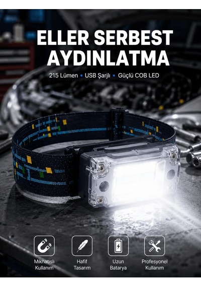 Lb Kompakt Led Kafs Feneri Usb Şarjlı Manyetik 2 Işık Modlu 215 Lümen Yeni Nesil Çok Renkli