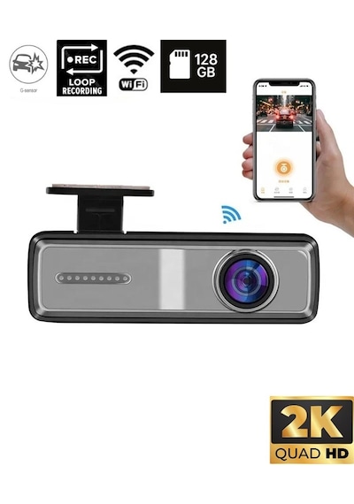 Ultra Hd 1440p 2k Geniş Açı Gece Görüşlü Akıllı Araç İçi Kamera. Wifi Araç Kamerası.