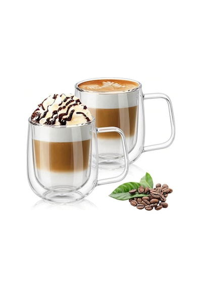 3b Trend 2 Adet Çift Cidarlı Cam Kupa Bardak Su Meşrubat Çay Saplı 250 Ml Şeffaf