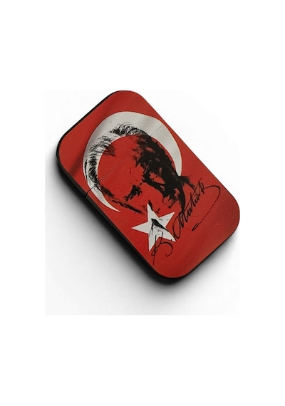 Mustafa Kemal Atatürk Portreli Ay Yıldız Motifli Kırmızı Metal Çakmak - Hediyelik Özel Seri Çok Renk
