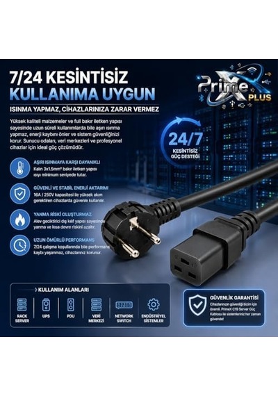 Px-srv15 2 Metre 3x1.5mm C19 Ups Server Power Kablo, Full Bakır C19 Schuko Güç Kablosu, 16a 250v Sun