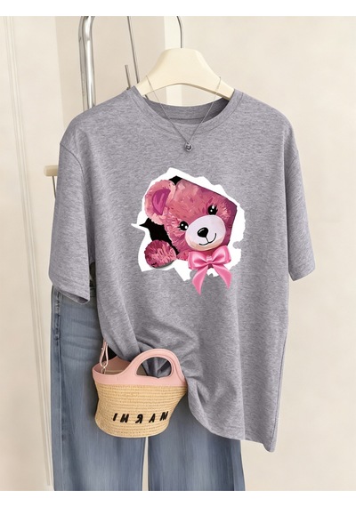 Noıssey Urban Pop Graphic Kadın Tişört Koleksiyonukod 5464 Gri