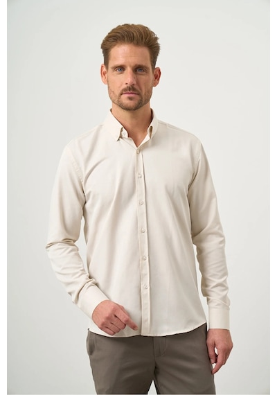 Morven Erkek Kremrengi Oxford Slim Fit Düğmeli Yaka Gömlek 99ms004001650 Kremrengi Krem