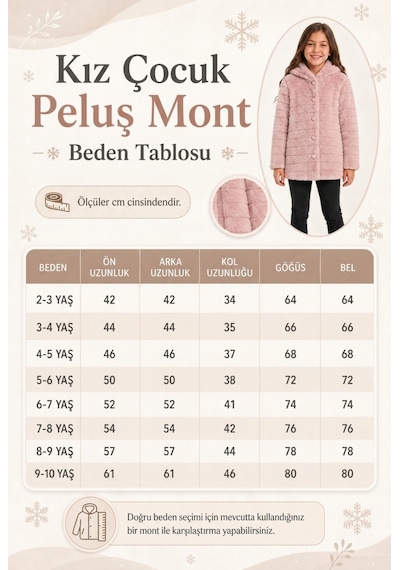 Ahengim Kız Çocuk Kışlık Kapüşonlu Düğmeli Astarlı Yatay Çizgili Peluş Mont Ak4518 Pembe