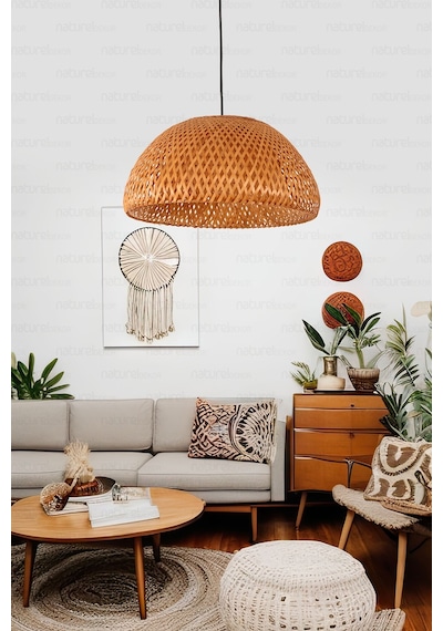 Bohem Bambu Boja Pendant Sarkıt Avize Lamba 45 Cm - Iskandinav, Modern, Bohem, Rattan Aydınlatma Bambu