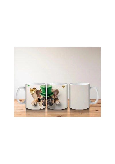 St. Patrick Şapkalı Neşeli Bulldog Baskılı Kahve Kupası Renkli
