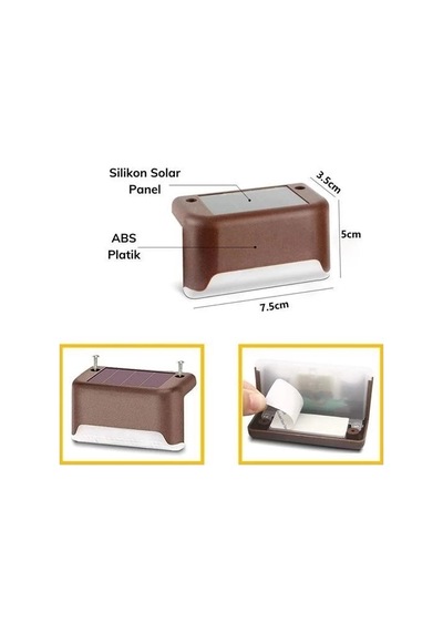 Hubrendy Kargo Solar Güneş Enerjili Şarj Edilen Köşebent Merdiven Veranda Bahçe Yolu Led Lamba Işık