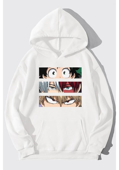 Uyguntarz Unisex Makima Hugging Denji Baskılı Sweatshirt beyaz