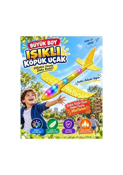 Led Işıklı Köpük Uçak Oyuncak - Büyük Boy Hafif Ve Dayanıklı Eva Köpük Kolay Kurulum Açık Hava Çocuk Oyuncağı Sarı Renk - 921724338