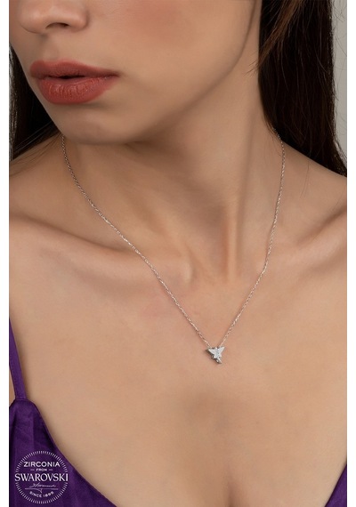 Union Swarovski Zirconia Kadın Kelebek Gümüş Kolye (550095309)