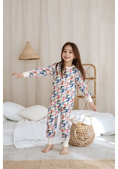 Kovboy Çizme Baskılı Color Shapes Çocuk Pijama Seti Krem