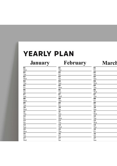 Yıllık Planlayıcı, Aylık Planlayıcı, 2027 Duvar Takvimi, Siyah Beyaz, Sade Minimalist Fonksiyonel