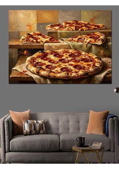 Tepsi İçinde Dilimlenmiş Pizzalar Tablosu Dekoratif Kanvas - Mdf Ahşap Tablo