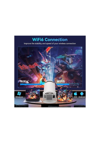 4k Hy300 Pro Projeksiyon Cihazı, 1080p Full Hd Görüntü Kalitesi, 200 Ansı Lümen Parlaklık, Dahili Hoparlörlü, Hdmı Usb Bağlantılı Wifi 6 Bluetooth 5, 40-130 Inch Görüntü, Ev Ofis İş Yeri İçin Uygun