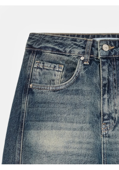 Dilvin 72364 %100 Pamuk Yüksek Bel Barrel Jean-tint Kırmızı