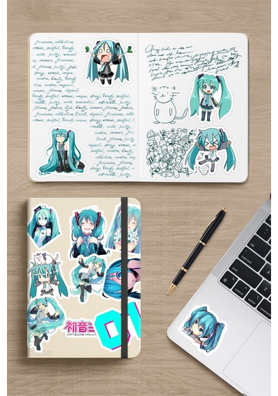 Hatsune Miku Sticker Telefon Laptop Bullet Journal Yapışkanlı Folyo Sticker Paketi 24 Adet Çok Renkli