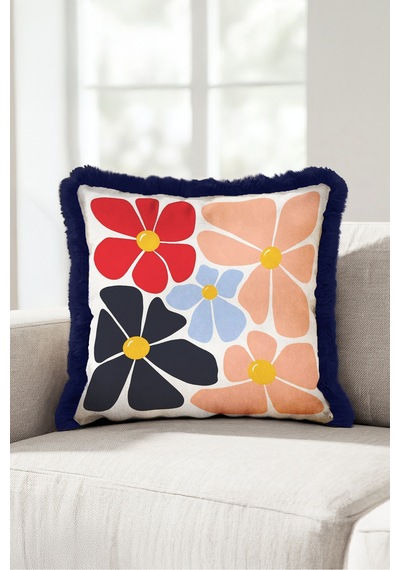 Retro Çiçek Desenli Saçaklı Yastık Kılıfı - Pop Art Floral Modern Lacivert Püsküllü Kırlent Kılıfı Sakin Yörünge Lime Retro Çiçek Desenli Saçaklı Yastık Kılıfı - Pop Art Floral Modern Lacivert Püsküllü Kırlent Kılıfı Sakin Yörünge Lime