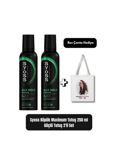 Syoss Max Hold Saç Köpüğü 250 Ml X 2'li Set + Bez Çanta Hediye Güçlü Ve Uzun Süreli Tutuş