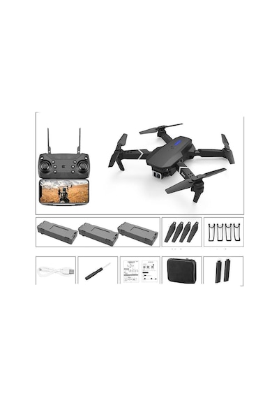 E88 Drone 4k Hd Çift Kameralı Drone App Kontrol Wifi Li Katlanabilir Quatcopter X3 Batarya Uyumlu