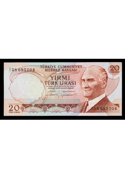 6. Emisyon 4. Tertip 20 Türk Lirası, T.c. Eski Kağıt Para "çil"