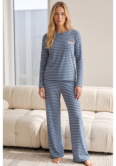 Siyah İnci Viskon Örme Pijama Takımı 26240305 Kırmızı
